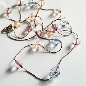 Pastel necklace lightweight plastic gold tone beads beaded